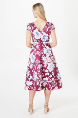Floral Lace Trim Ottoman Midi Dress