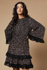 Petite Occasion Sequin Ruffle Swing Dress