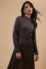 Satin High Neck Twist Back Midi Dress