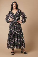 Occasion Floral Printed Metallic Cold Shoulder Midaxi Dress
