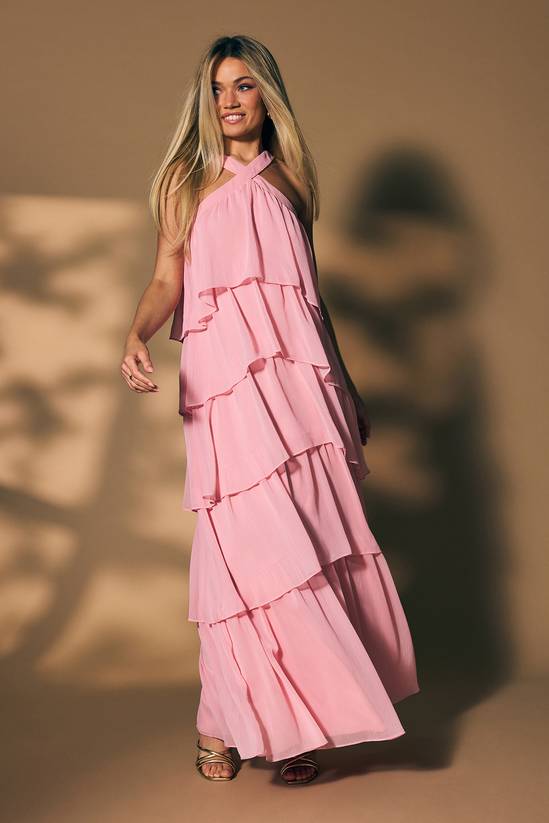 Halterneck Ruffle Maxi Dress