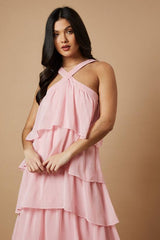 Halterneck Ruffle Maxi Dress
