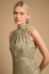 Plain Satin Burnout Halterneck Midi Dress