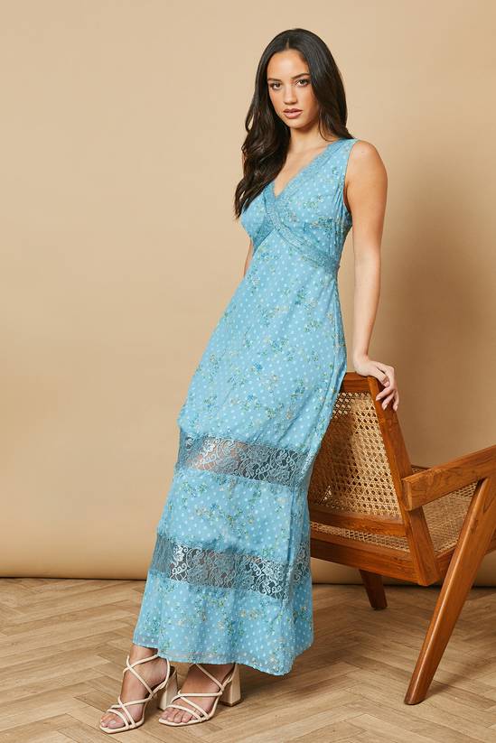 Floral Chiffon Lace Midi Dress