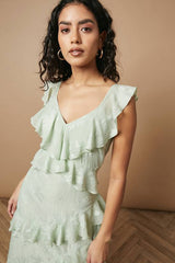 Petite Ruffle Jacquard Print Maxi Dress
