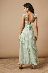 Petite Ruffle Jacquard Print Maxi Dress