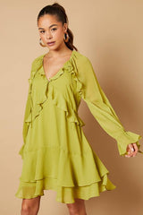 Plain Ruffle Detail Mini Dress