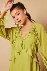 Plain Ruffle Detail Mini Dress