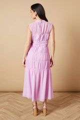 High Neck Occasion Ruched Chiffon Midi Dress