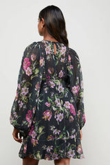 Printed Trim Detail Batwing Mini Dress