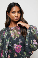 Printed Trim Detail Batwing Mini Dress
