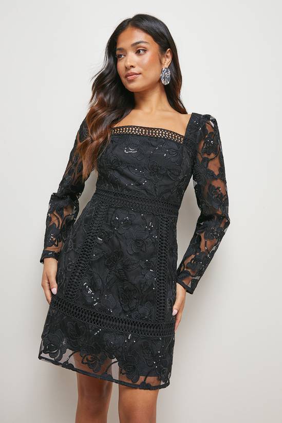 Petite Lace Trim Detail Mini Dress