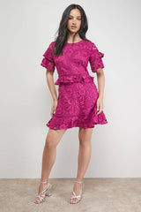 Lace Trim Detail Frill Sleeve Mini Dress