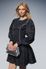 Embellished Trim Jacquard Mini Dress