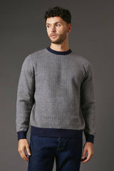 Navy Super Soft Knitted Geo Crew Neck Jumper