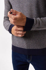 Navy Super Soft Knitted Geo Crew Neck Jumper