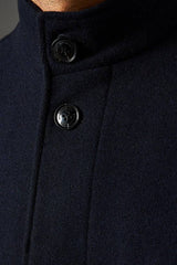 Navy Signature Funnel Neck Wool Blend Coat