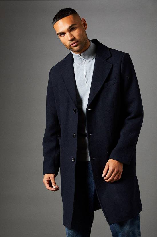 Navy Signature 3 Button Epsom Wool Blend coat