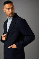 Navy Signature 3 Button Epsom Wool Blend coat