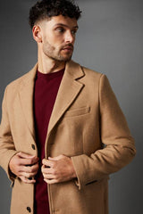 Camel Signature 3 Button Epsom Wool Blend Coat