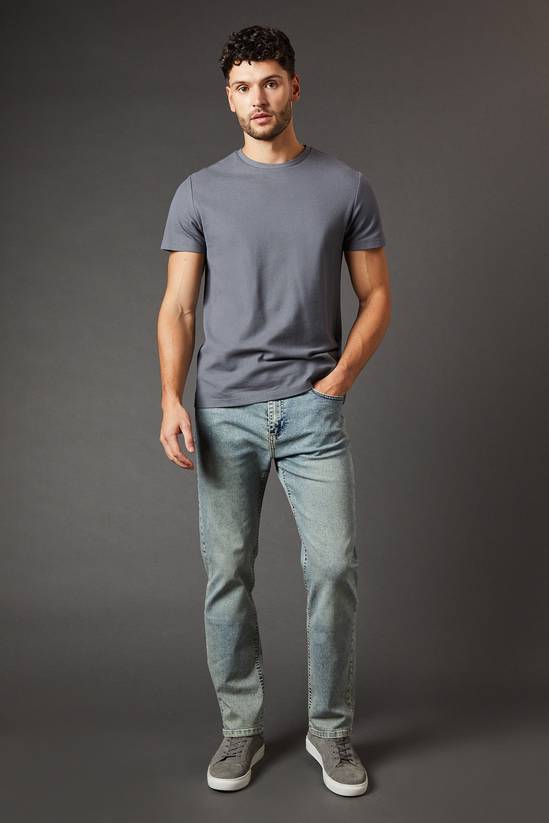 Light Vintage Wash Stretch Straight Fit Jeans