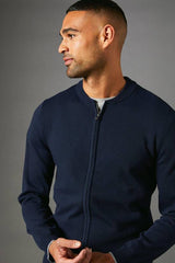 Navy Knitted Zip Through Bomber
