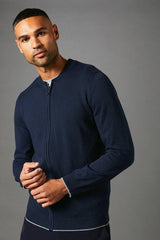 Navy Knitted Zip Through Bomber