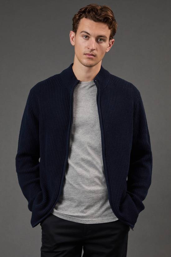 Cotton Rich Ribbed Zip Through Jumper