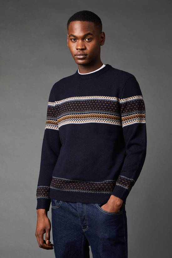 Placement Stripe Pattern Crew Neck Jumper