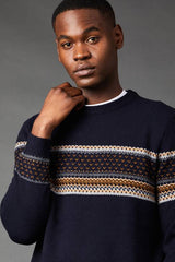 Placement Stripe Pattern Crew Neck Jumper
