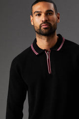 Fine Gauge Long Sleeve Zip Neck Knitted Polo
