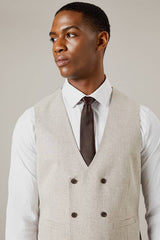 Neutral Semi Plain Double Breasted Waistcoat