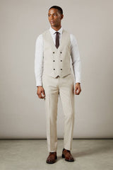 Neutral Semi Plain Double Breasted Waistcoat
