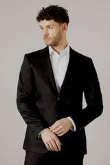 Black Herringbone Tailored Fit Suit Jacket