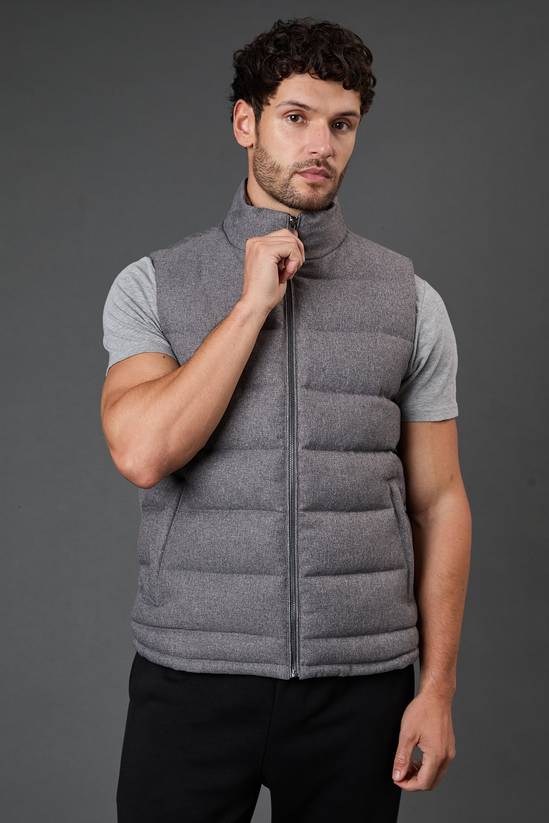Light Grey Wool Look Quilted Gilet