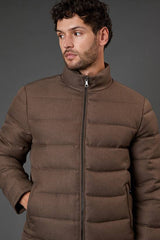 Taupe Wool Look Quilted Jacket