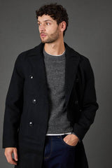Black Double Breasted Wool Blend Coat