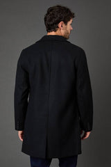 Black Double Breasted Wool Blend Coat