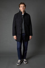 Black Signature Funnel Neck Wool Blend Coat With Insert