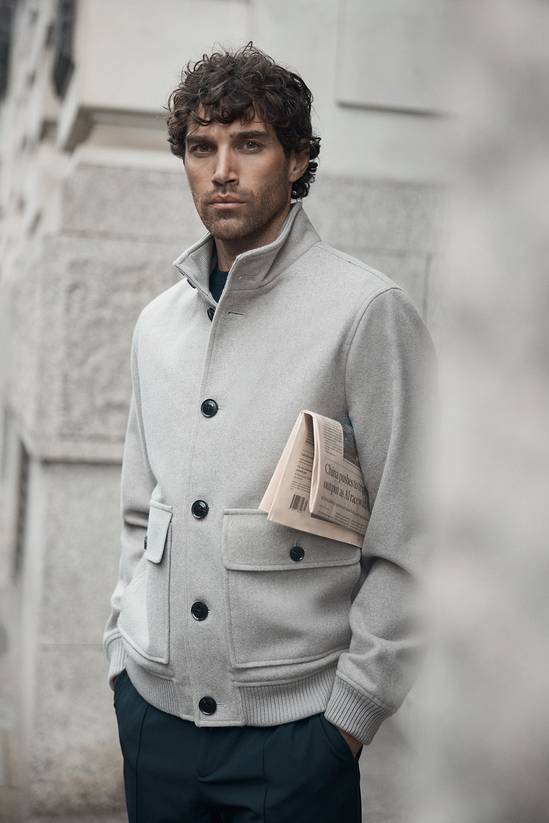 Light Grey Funnel Neck Wool Blend Coat