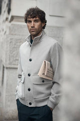 Light Grey Funnel Neck Wool Blend Coat