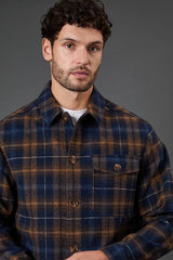 Navy Check Wool Look Short Jacket