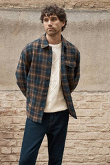 Navy Check Wool Look Short Jacket
