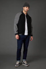 Black Wool Look Varsity Bomber Jacket