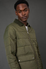 Khaki Quilted Zip Through Jacket