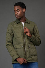 Khaki Quilted Zip Through Jacket