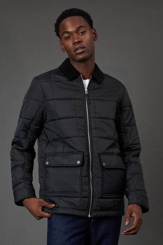 Black Quilted Zip Through Jacket