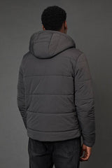 Dark Grey Quilted Padded Hooded Jacket