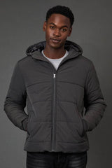 Dark Grey Quilted Padded Hooded Jacket