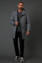 Grey Quilted Long Coat